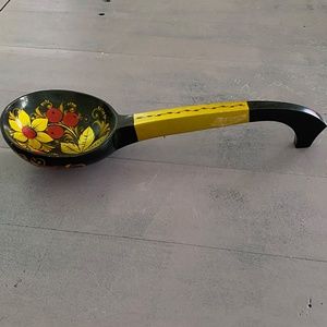 Vintage Khokhloma Russian wooden soup ladle